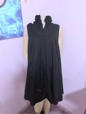 NWT! Black Sleeveless Ruffle Collar Shift Dress